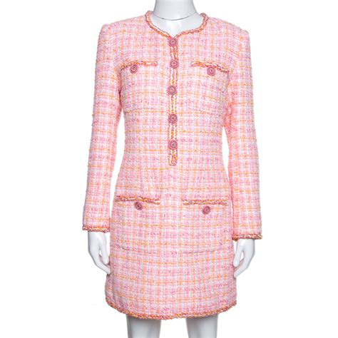 chanel pink tweed dress|Chanel knee length dress.